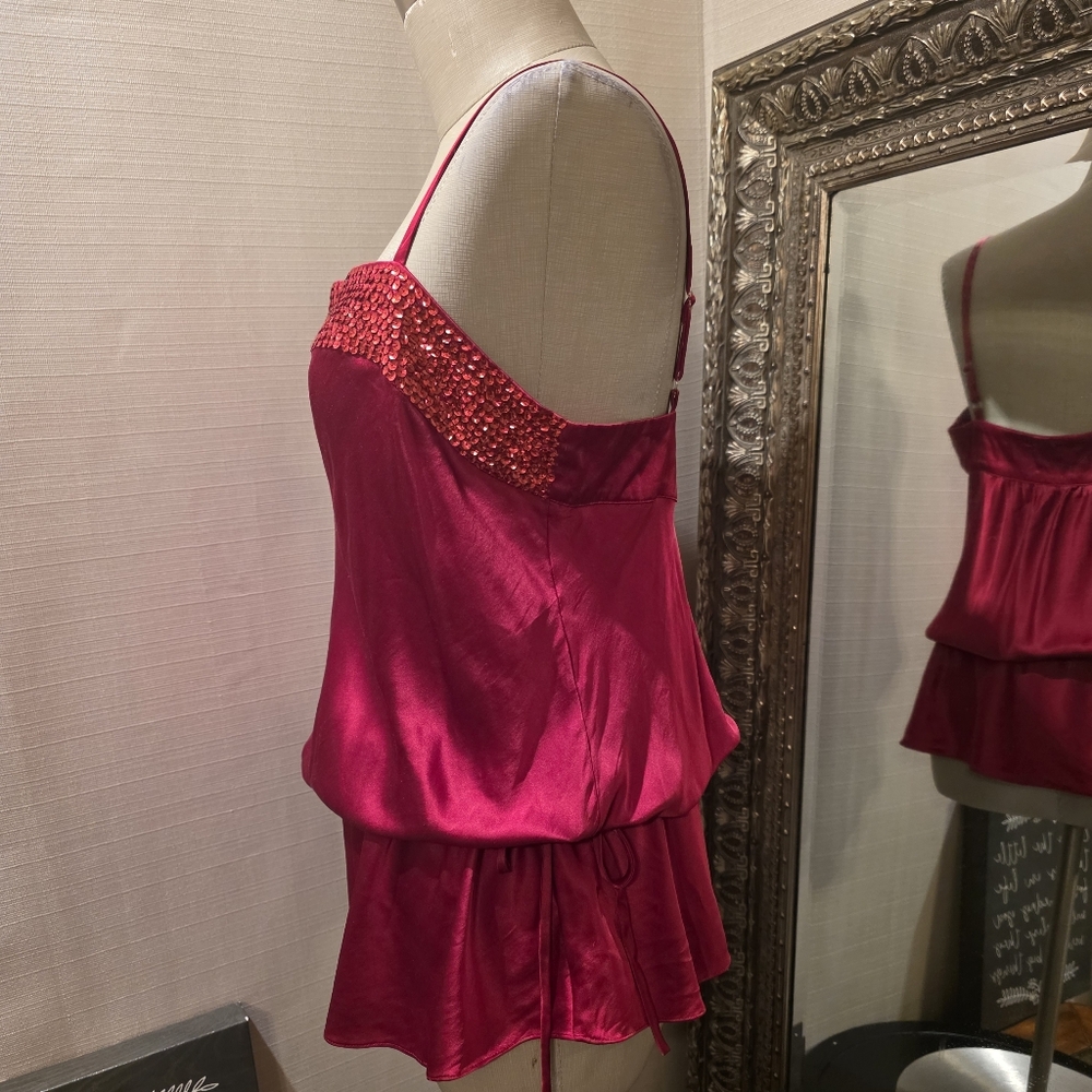 Express Red Silk Blend Sleeveless Top with Sequin Detail.  Sz MED.  EVC! - Picture 5 of 6